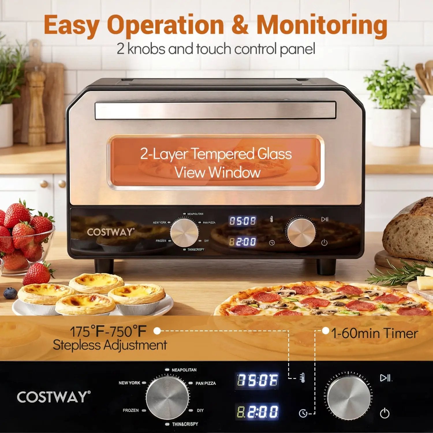 Indoor Electric Pizza Oven Countertop Pizza Oven for 12 Inch Pizzas-Black by DirectDeals