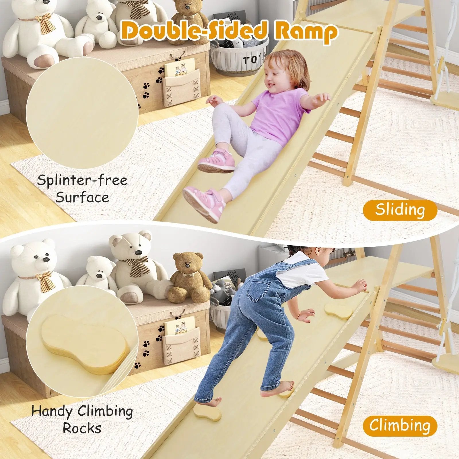 5-in-1 Indoor Jungle Gym Foldable Climber Playset with Fun Slide and Adjustable Swing by DirectDeals