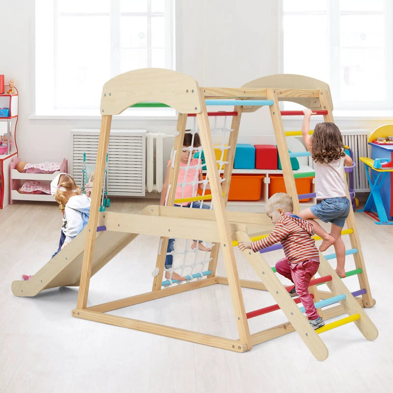 6-in-1 Indoor Jungle Gym Kids Wooden Playground with Monkey Bars by DirectDeals
