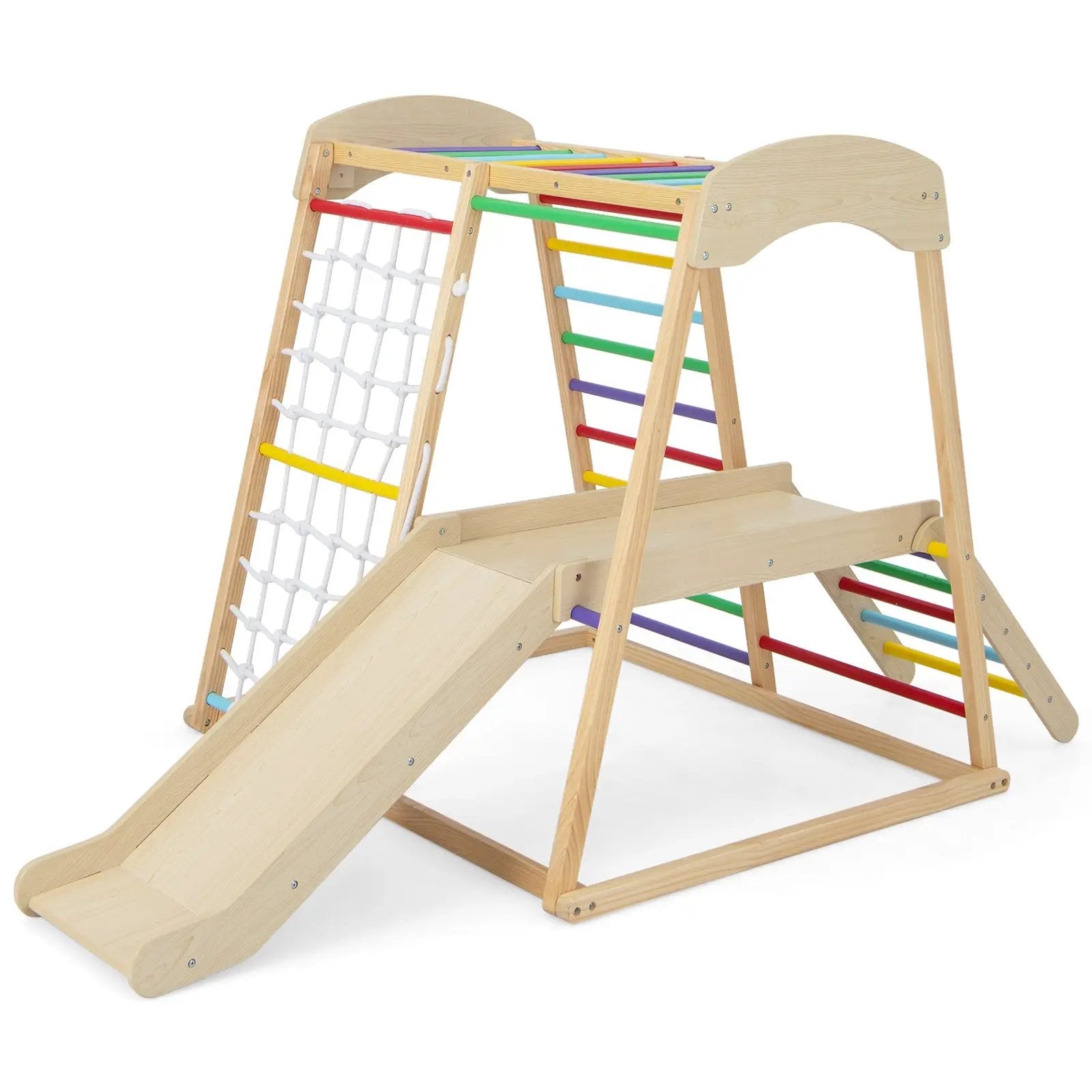 6-in-1 Indoor Jungle Gym Kids Wooden Playground with Monkey Bars by DirectDeals