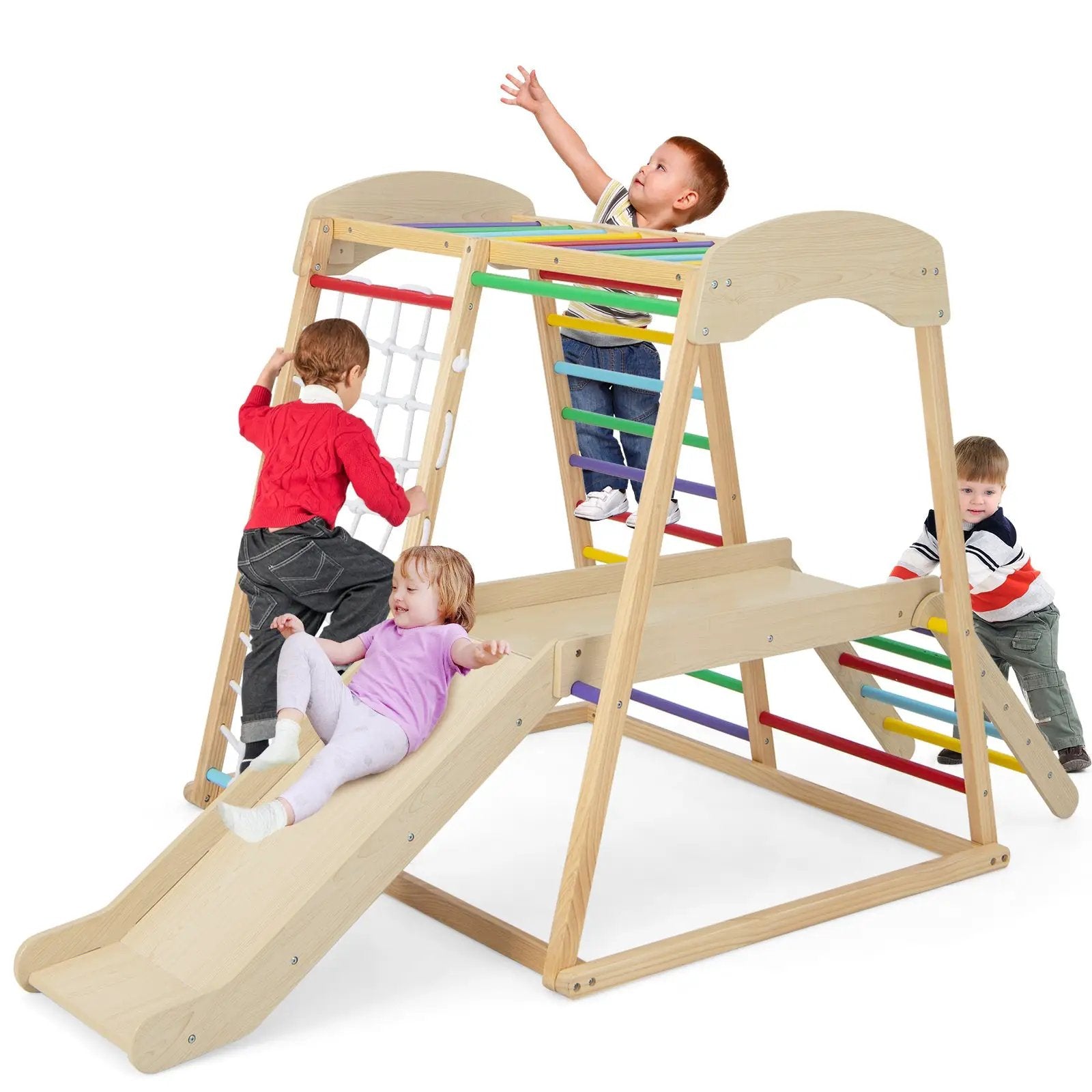 6-in-1 Indoor Jungle Gym Kids Wooden Playground with Monkey Bars by DirectDeals