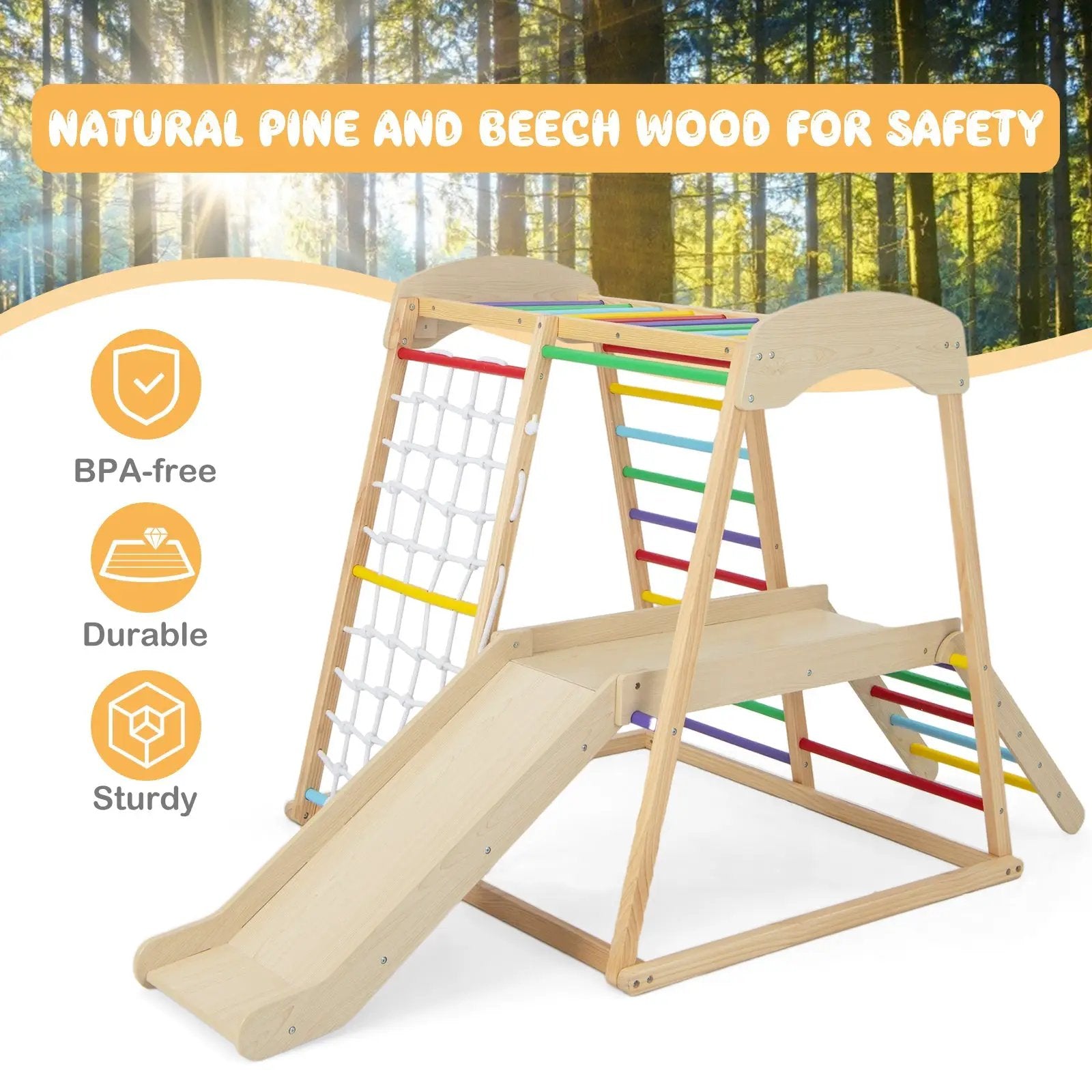 6-in-1 Indoor Jungle Gym Kids Wooden Playground with Monkey Bars by DirectDeals