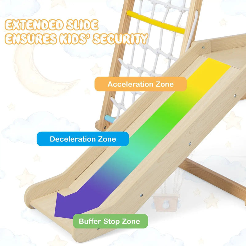 6-in-1 Indoor Jungle Gym Kids Wooden Playground with Monkey Bars by DirectDeals