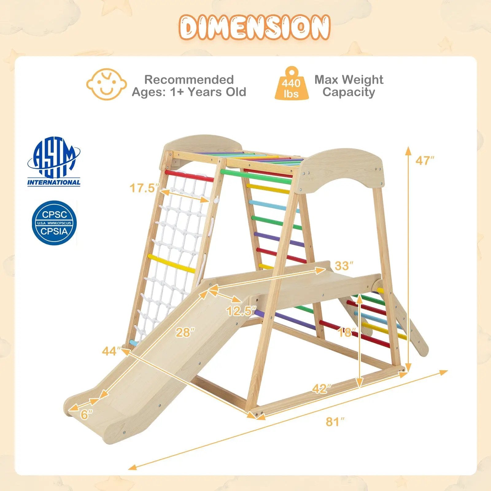 6-in-1 Indoor Jungle Gym Kids Wooden Playground with Monkey Bars by DirectDeals