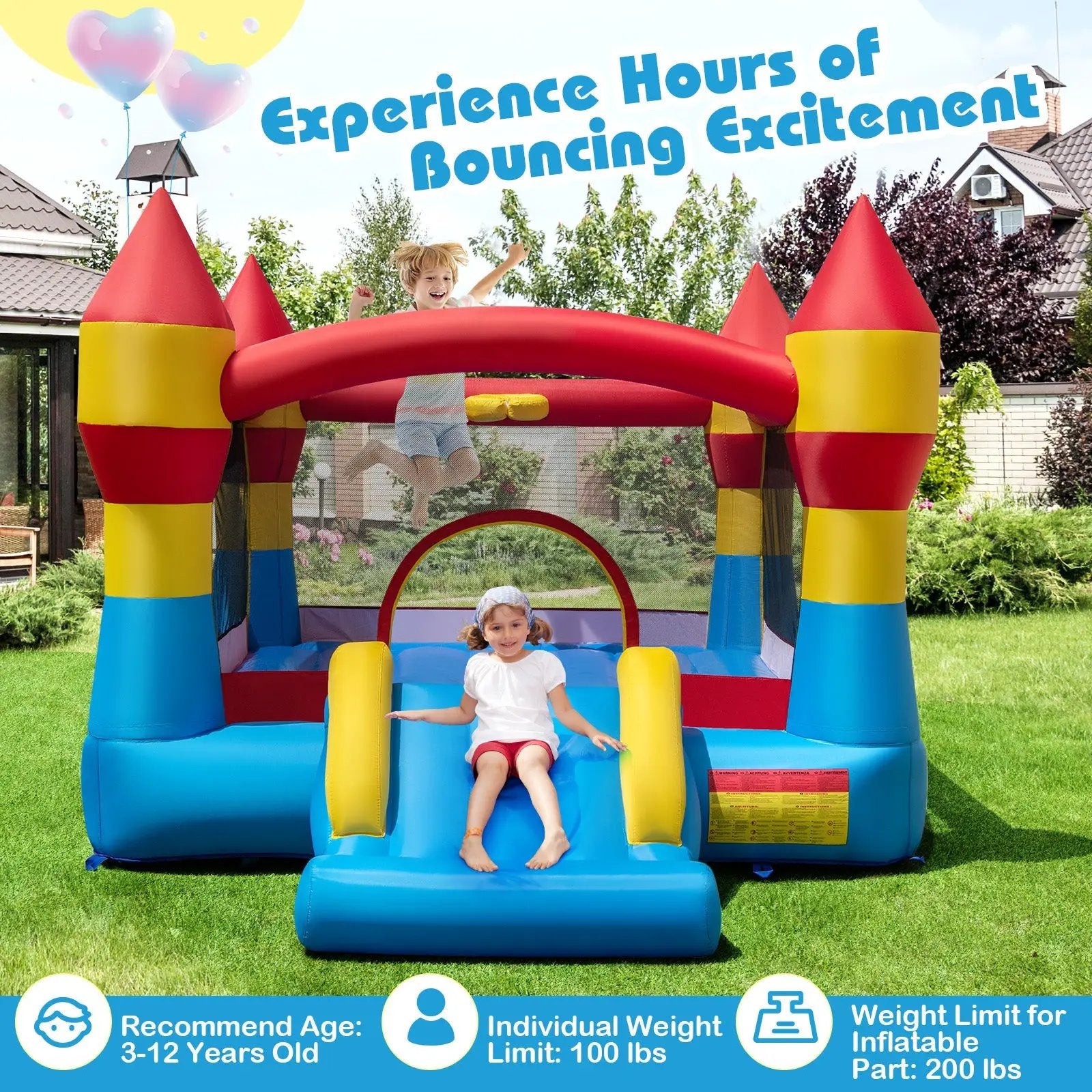 3-in-1 Kids Bouncer with Slide with 480W Blower for Yard by DirectDeals