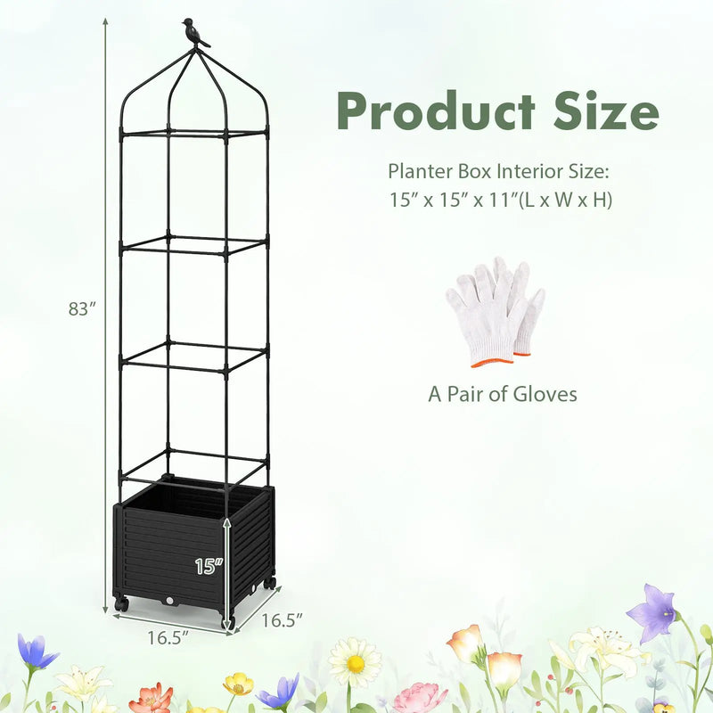 Indoor Outdoor Raised Garden Bed with Trellis and Self-Drainage and Wheels-Black by DirectDeals