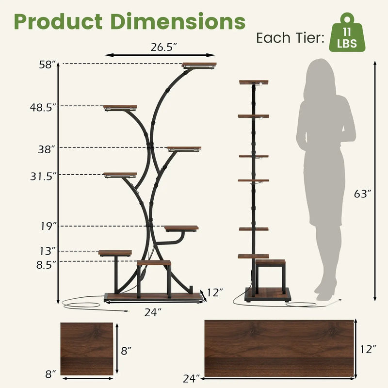 Indoor Plant Stand with Grow Lights 58" Tall 8-Tier Corner Metal Plant Shelf by DirectDeals