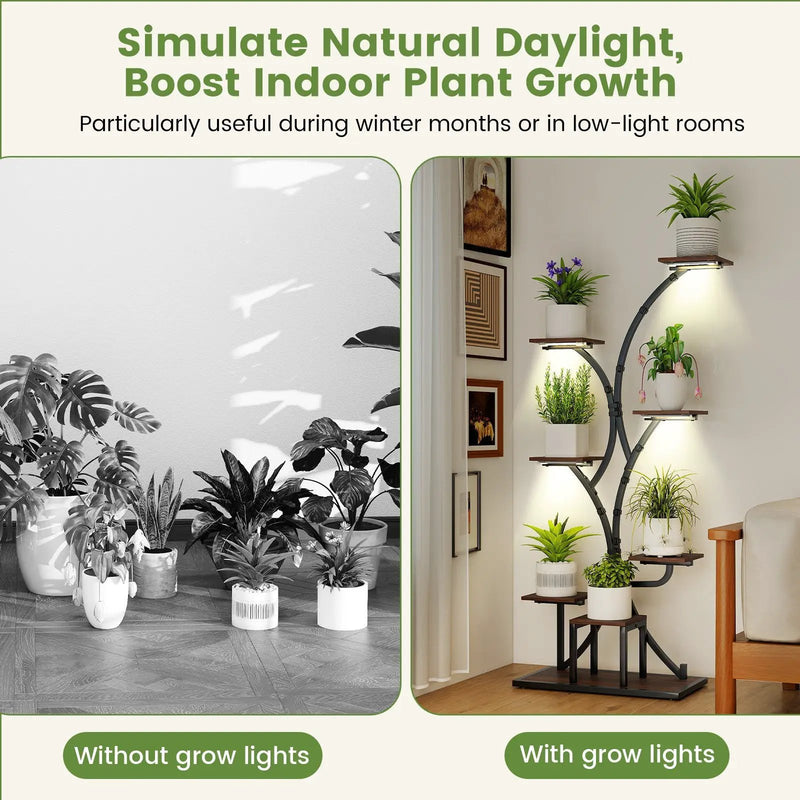 Indoor Plant Stand with Grow Lights 58" Tall 8-Tier Corner Metal Plant Shelf by DirectDeals