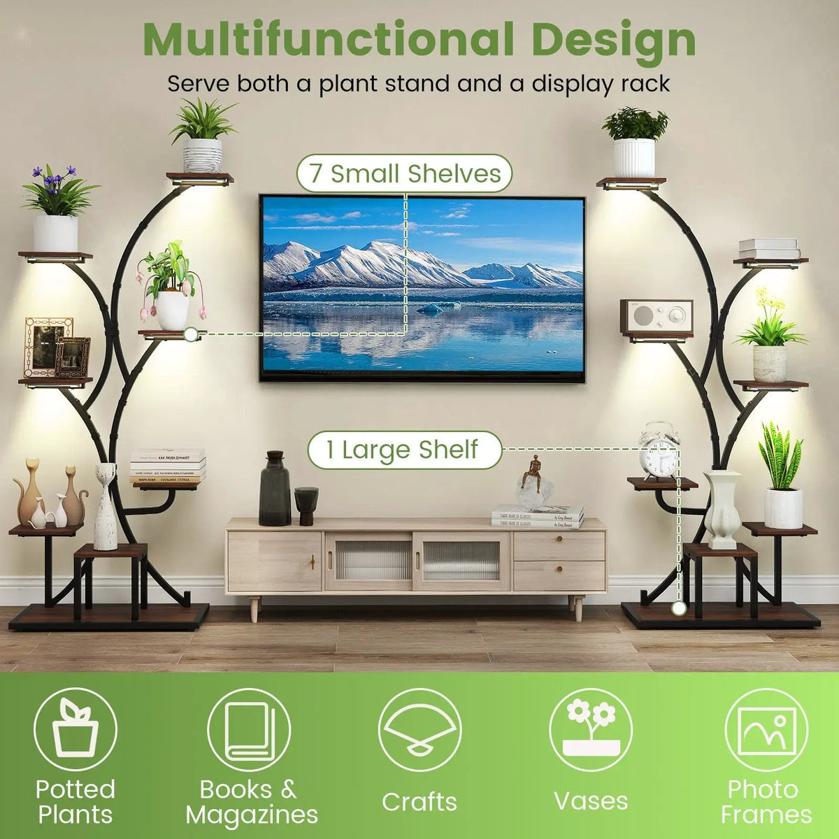 Indoor Plant Stand with Grow Lights 58" Tall 8-Tier Corner Metal Plant Shelf by DirectDeals