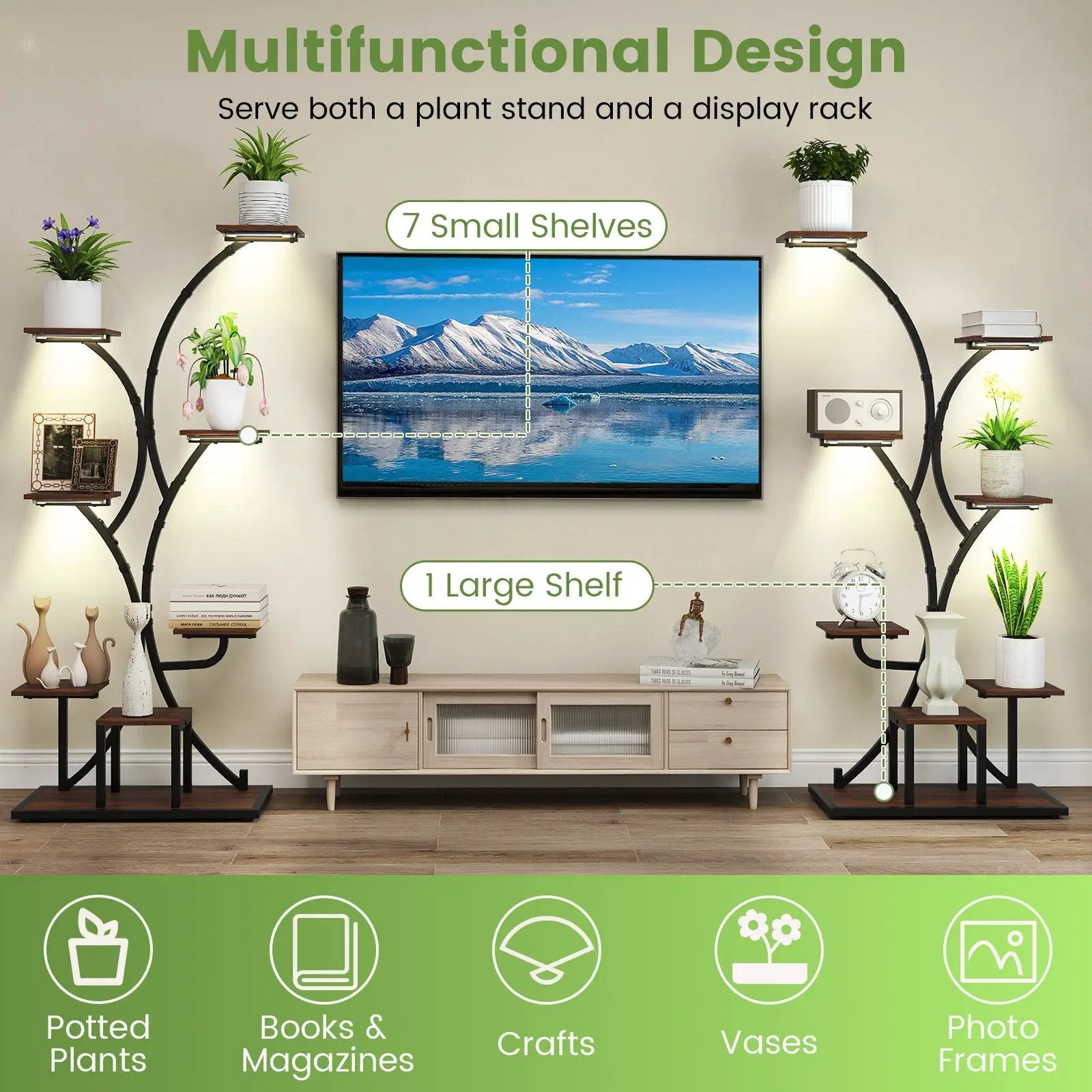 Indoor Plant Stand with Grow Lights 58" Tall 8-Tier Corner Metal Plant Shelf by DirectDeals