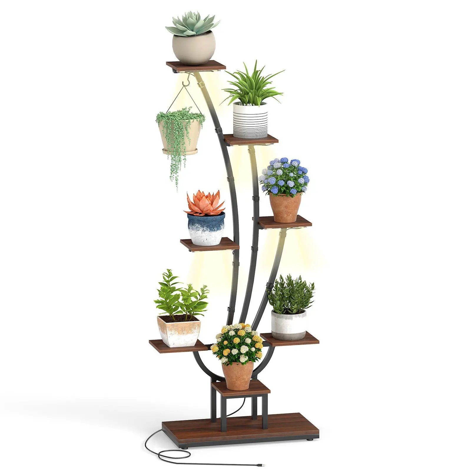 Indoor Plant Stand with Grow Lights Tall 8-Tier Corner Metal Plant Shelf by DirectDeals
