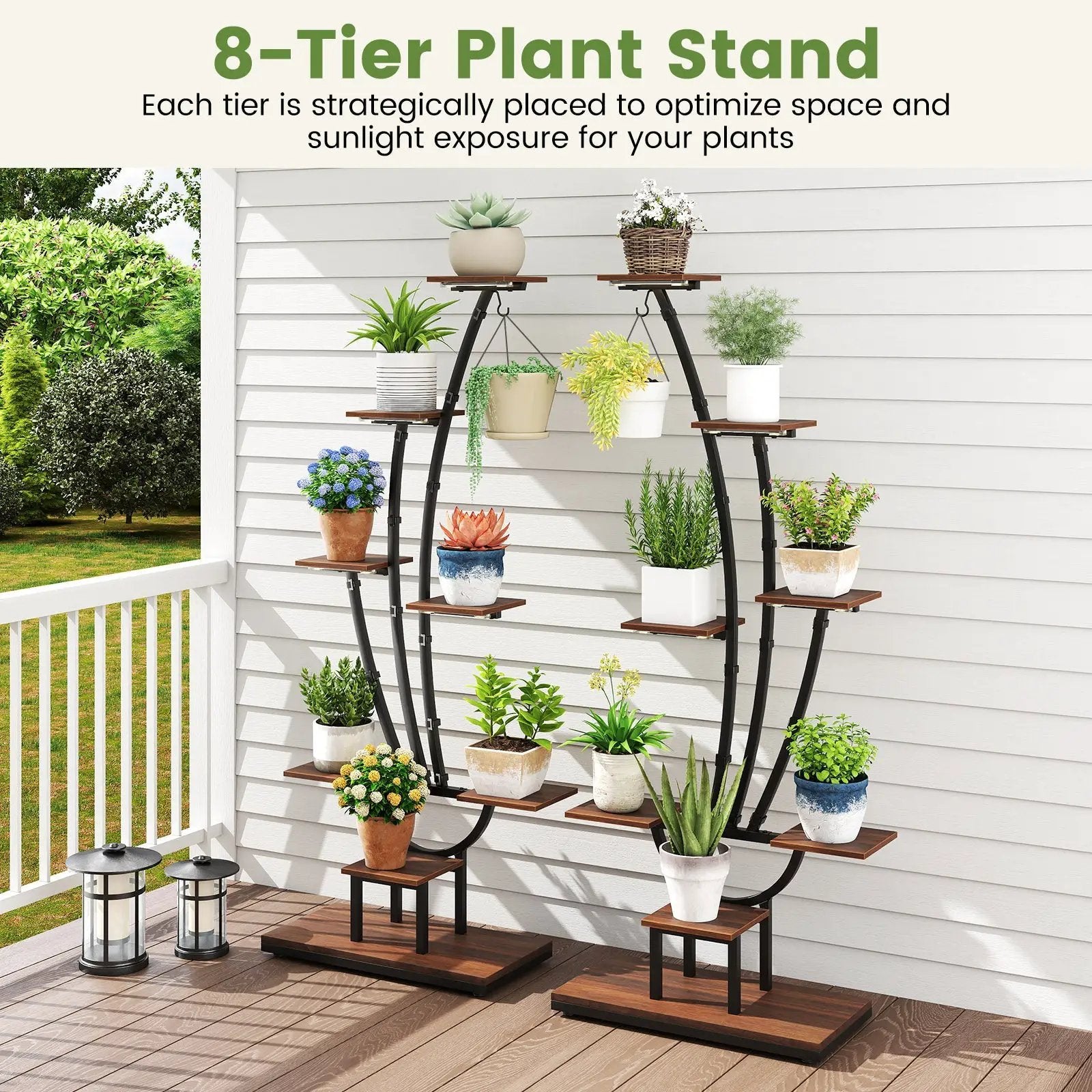Indoor Plant Stand with Grow Lights Tall 8-Tier Corner Metal Plant Shelf by DirectDeals
