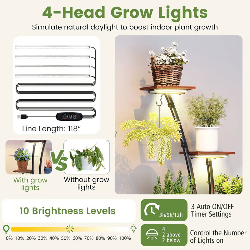 Indoor Plant Stand with Grow Lights Tall 8-Tier Corner Metal Plant Shelf by DirectDeals