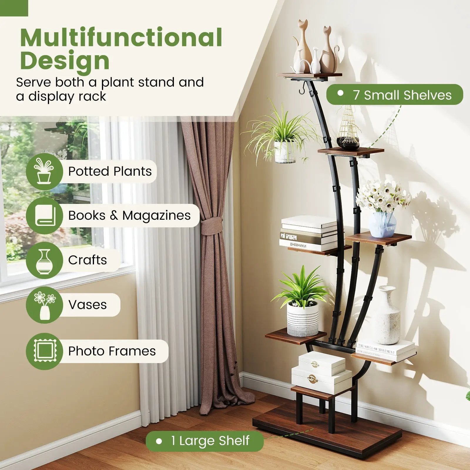 Indoor Plant Stand with Grow Lights Tall 8-Tier Corner Metal Plant Shelf by DirectDeals