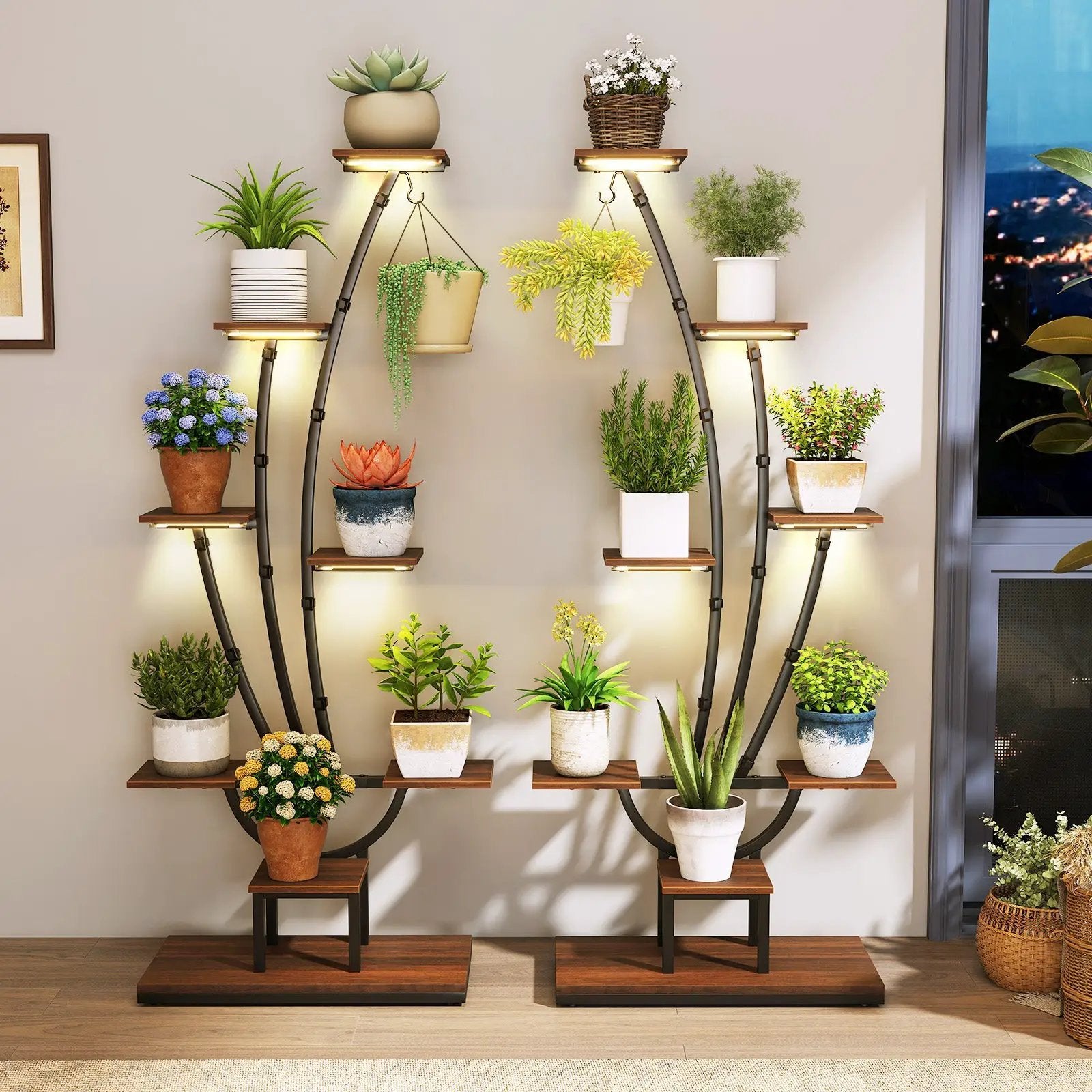 Indoor Plant Stand with Grow Lights Tall 8-Tier Corner Metal Plant Shelf by DirectDeals