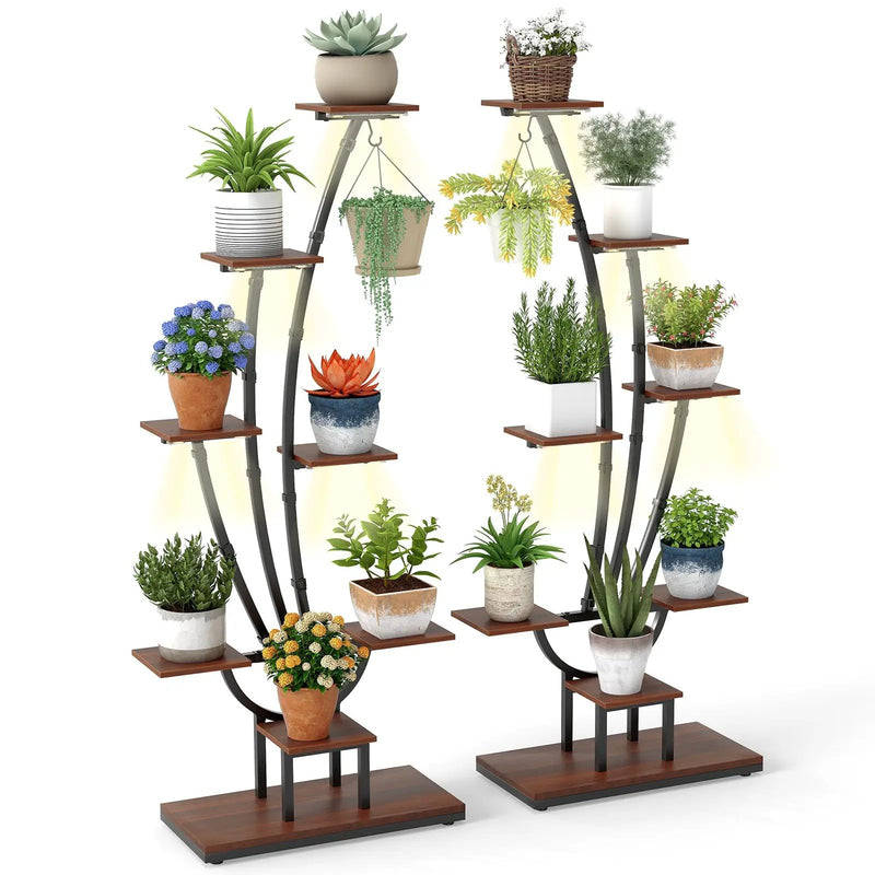 Indoor Plant Stand with Grow Lights Tall 8-Tier Corner Metal Plant Shelf by DirectDeals
