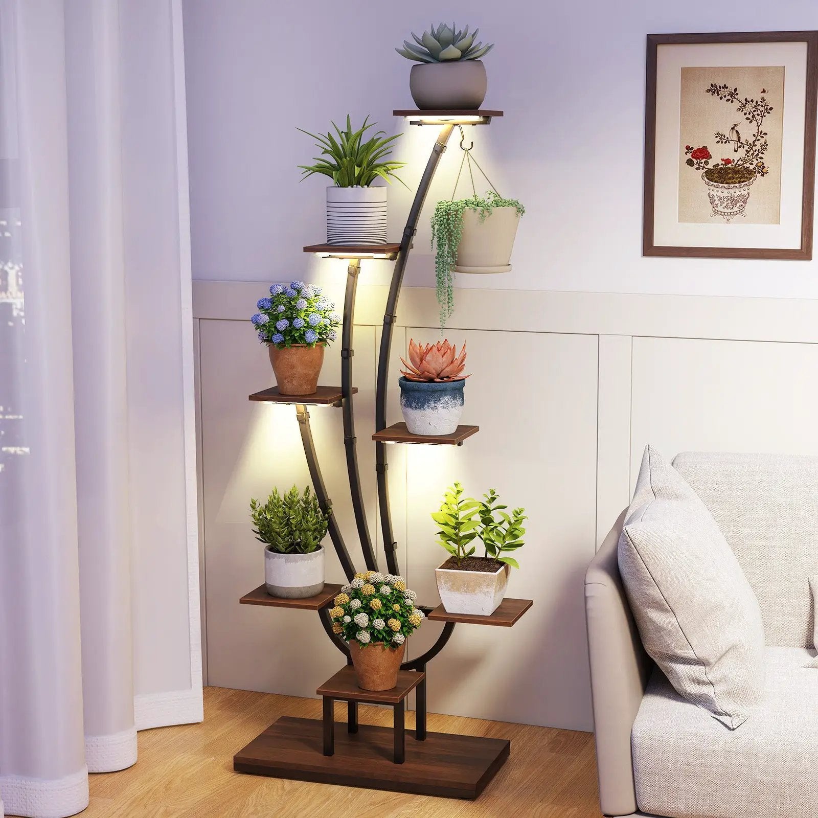 Indoor Plant Stand with Grow Lights Tall 8-Tier Corner Metal Plant Shelf by DirectDeals