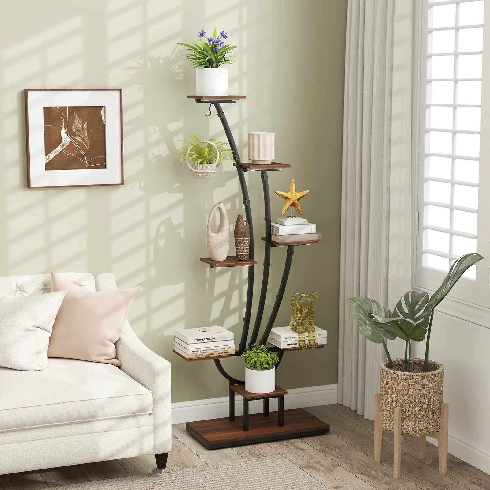 Indoor Plant Stand with Grow Lights Tall 8-Tier Corner Metal Plant Shelf by DirectDeals