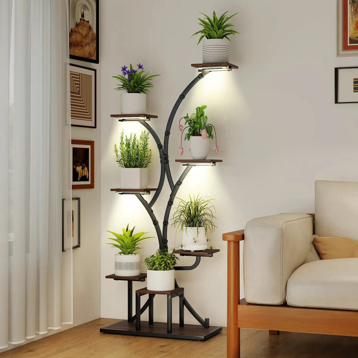 Indoor Plant Stand with Grow Lights 58" Tall 8-Tier Corner Metal Plant Shelf by DirectDeals