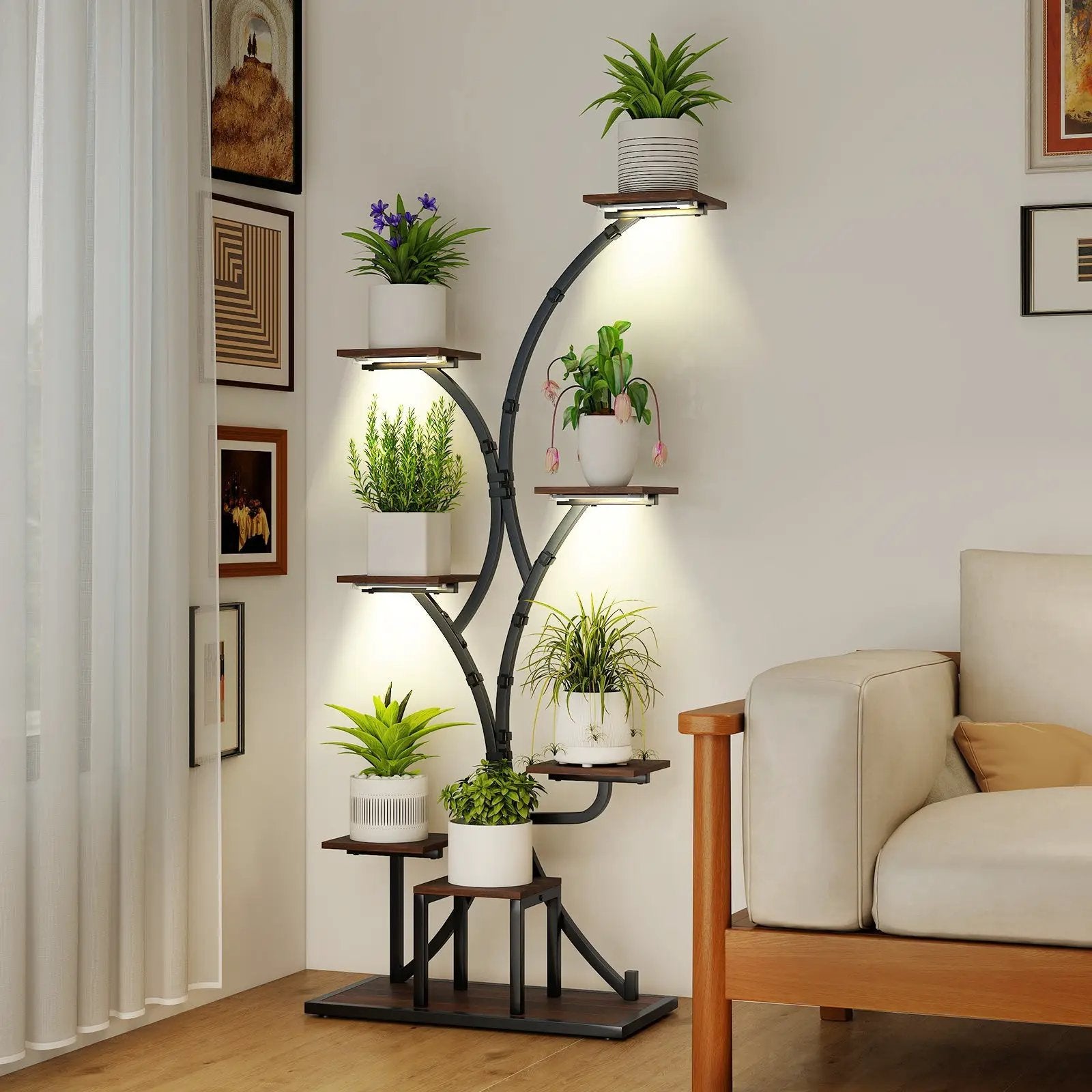 Indoor Plant Stand with Grow Lights 58" Tall 8-Tier Corner Metal Plant Shelf by DirectDeals