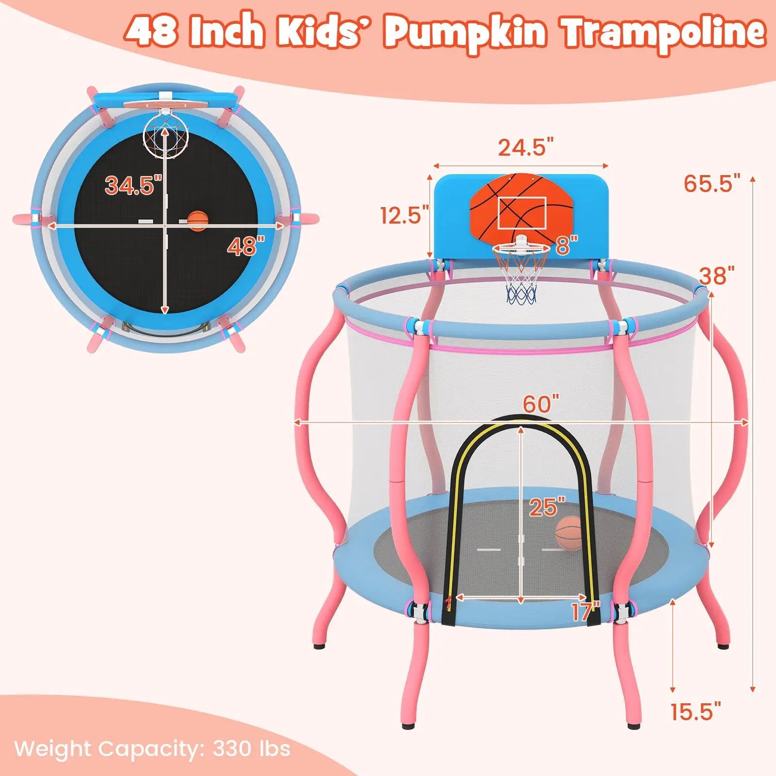 Kids Trampoline Indoor & Outdoor Pumpkin Trampoline-Pink by DirectDeals