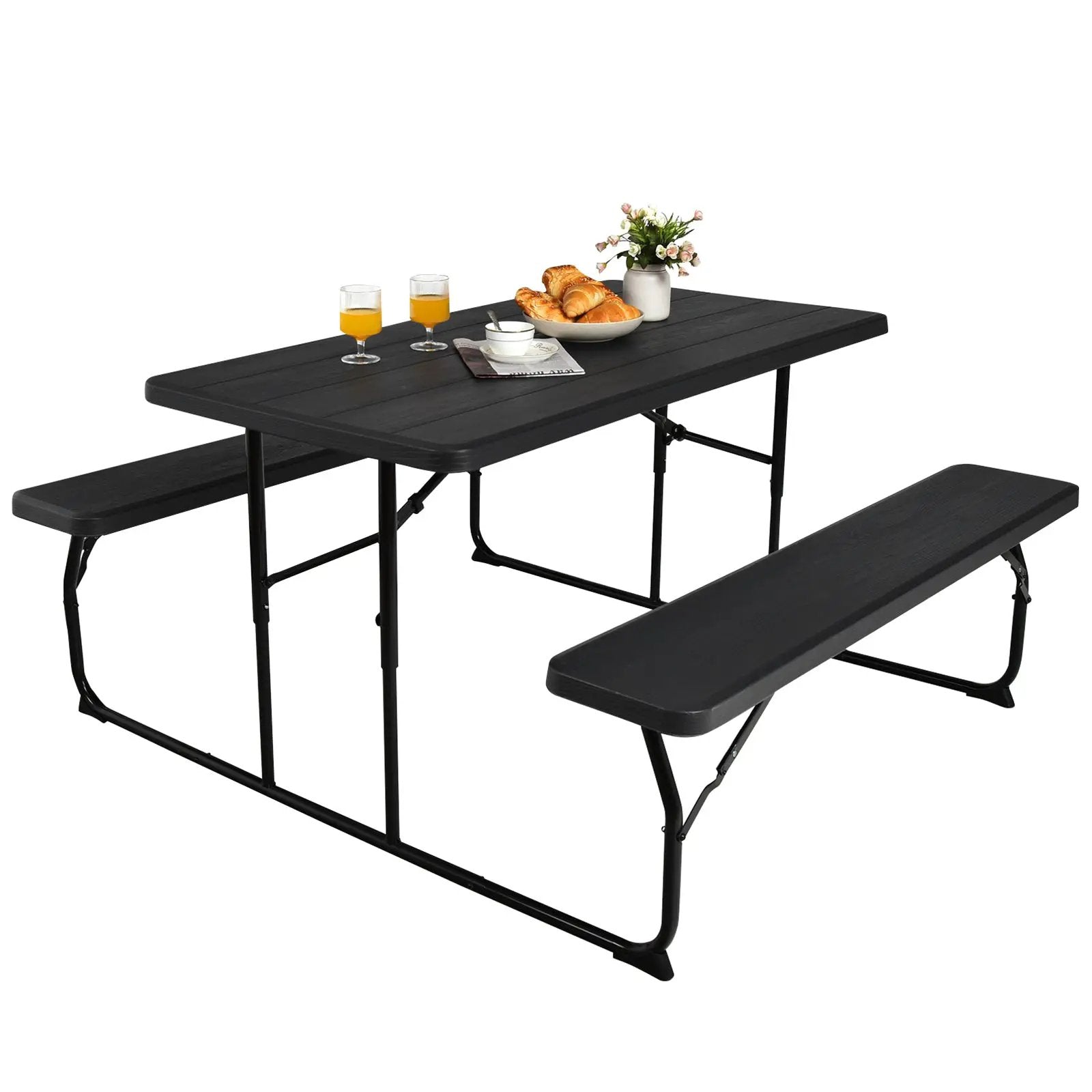 Indoor and Outdoor Folding Picnic Table Bench Set with Wood-like Texture by DirectDeals