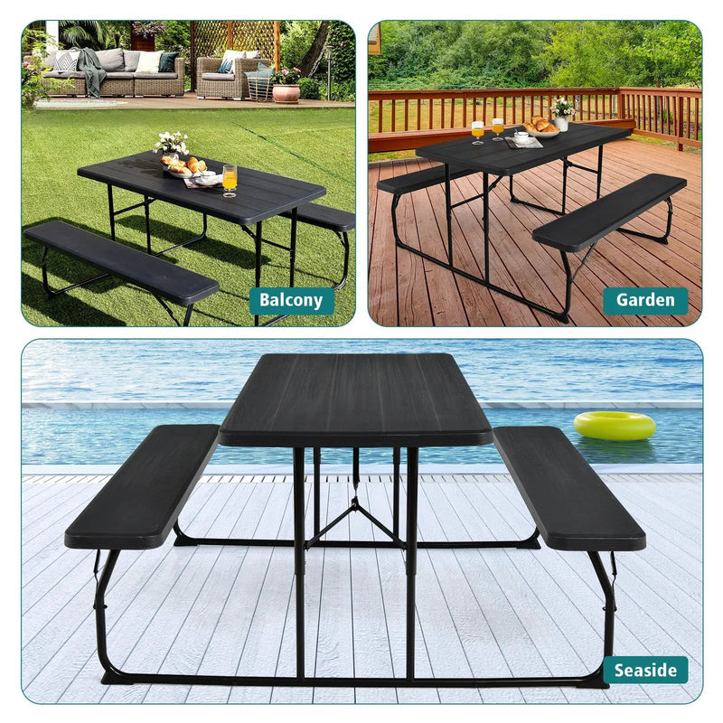 Indoor and Outdoor Folding Picnic Table Bench Set with Wood-like Texture by DirectDeals