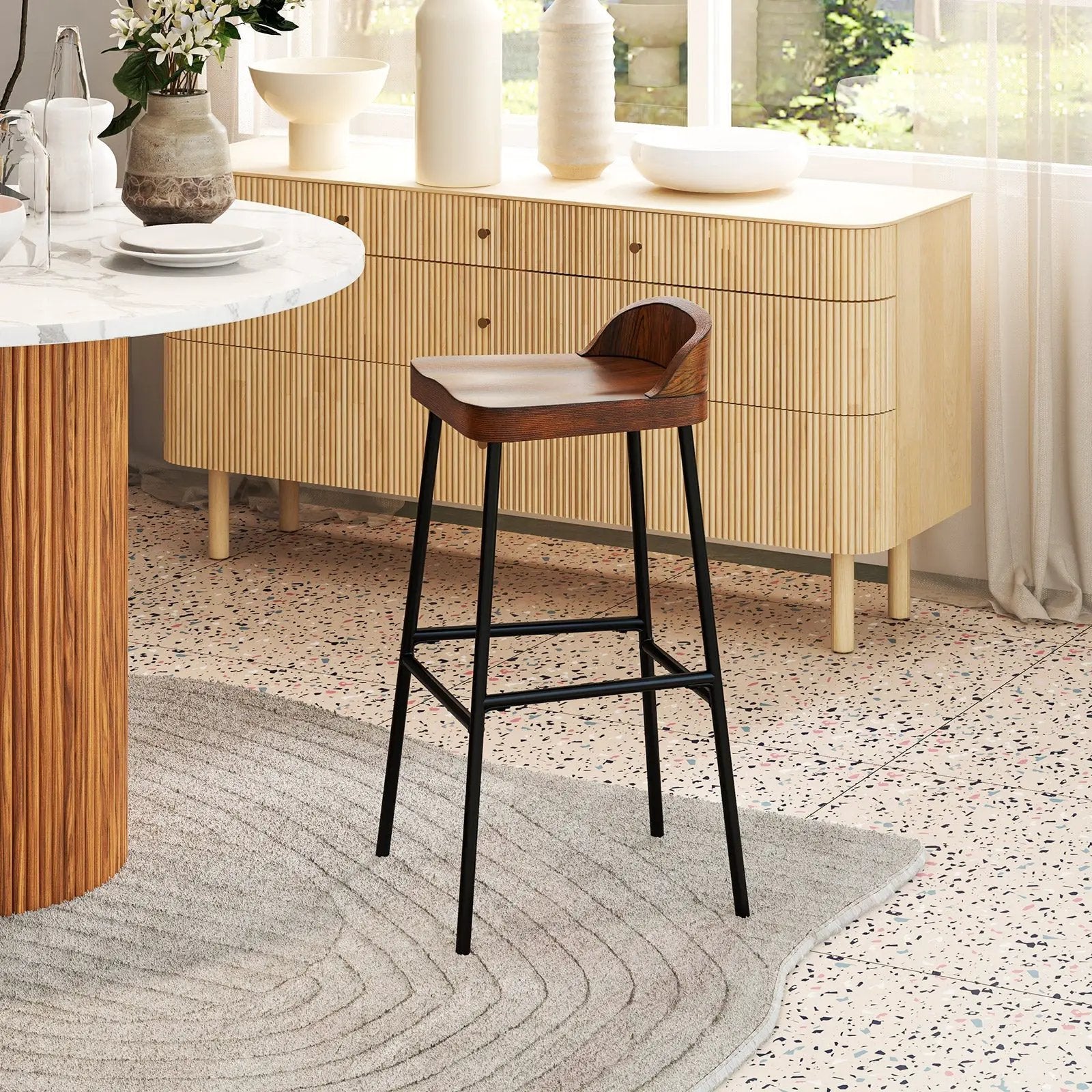 Set of 1/2 29 Inch Industrial Bar Stools with Low Back and Footrests by DirectDeals