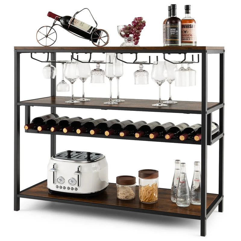 Wine Rack Table With 4 Rows of Glass Holders by DirectDeals