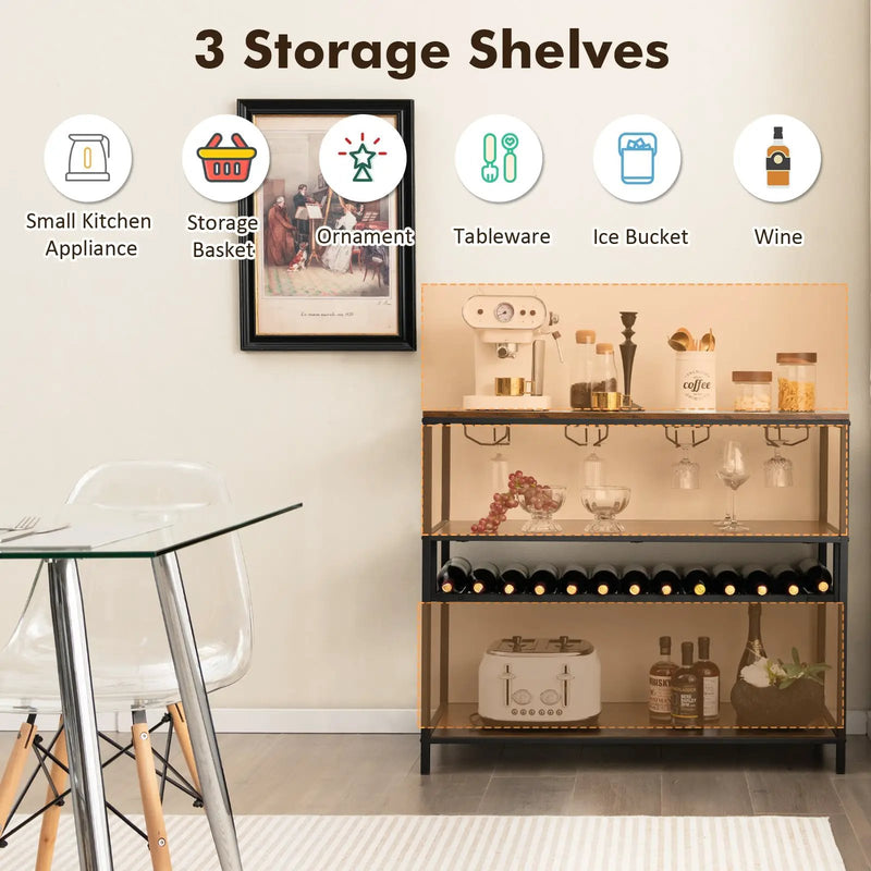 Wine Rack Table With 4 Rows of Glass Holders by DirectDeals