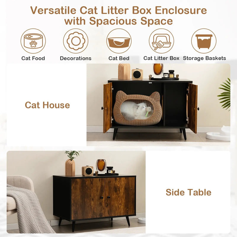 Industrial Cat Litter Box Enclosure with Divider and Cat-Shaped Entries by DirectDeals
