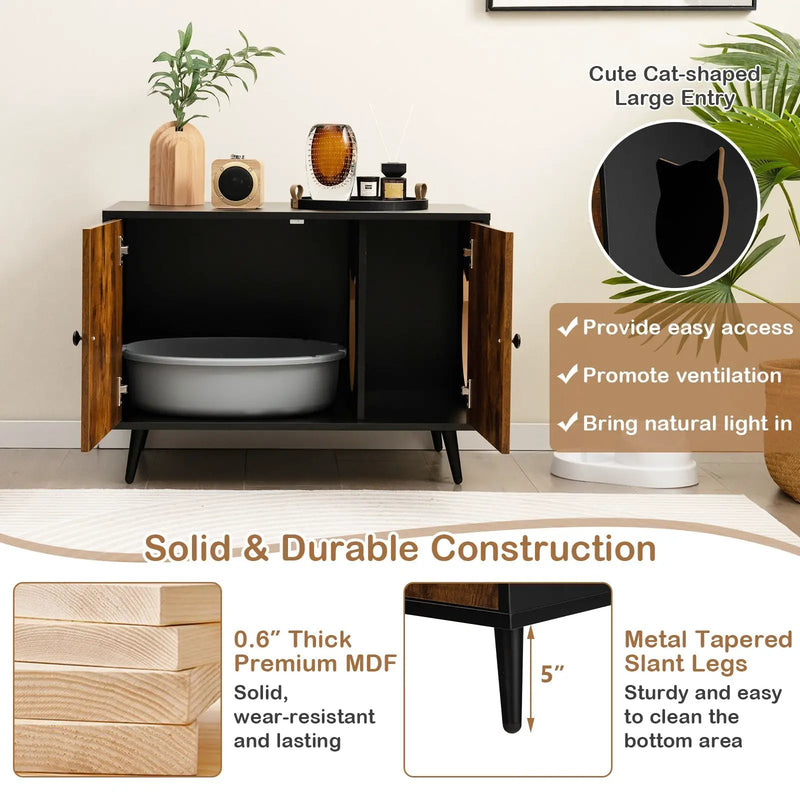 Industrial Cat Litter Box Enclosure with Divider and Cat-Shaped Entries by DirectDeals