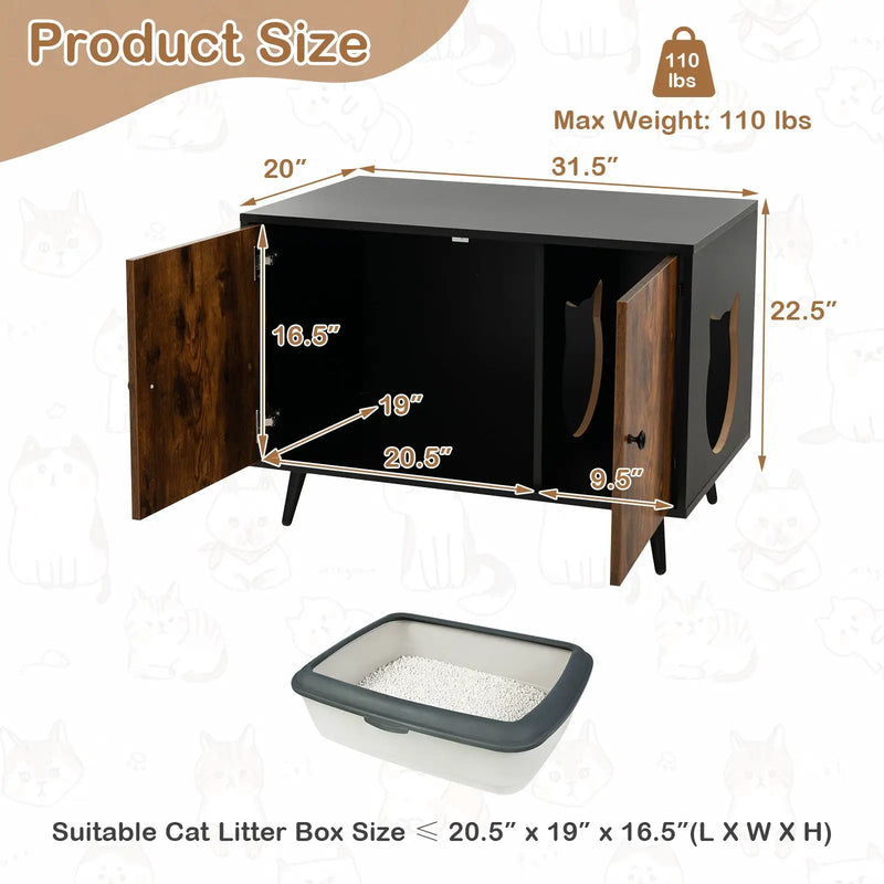 Industrial Cat Litter Box Enclosure with Divider and Cat-Shaped Entries by DirectDeals