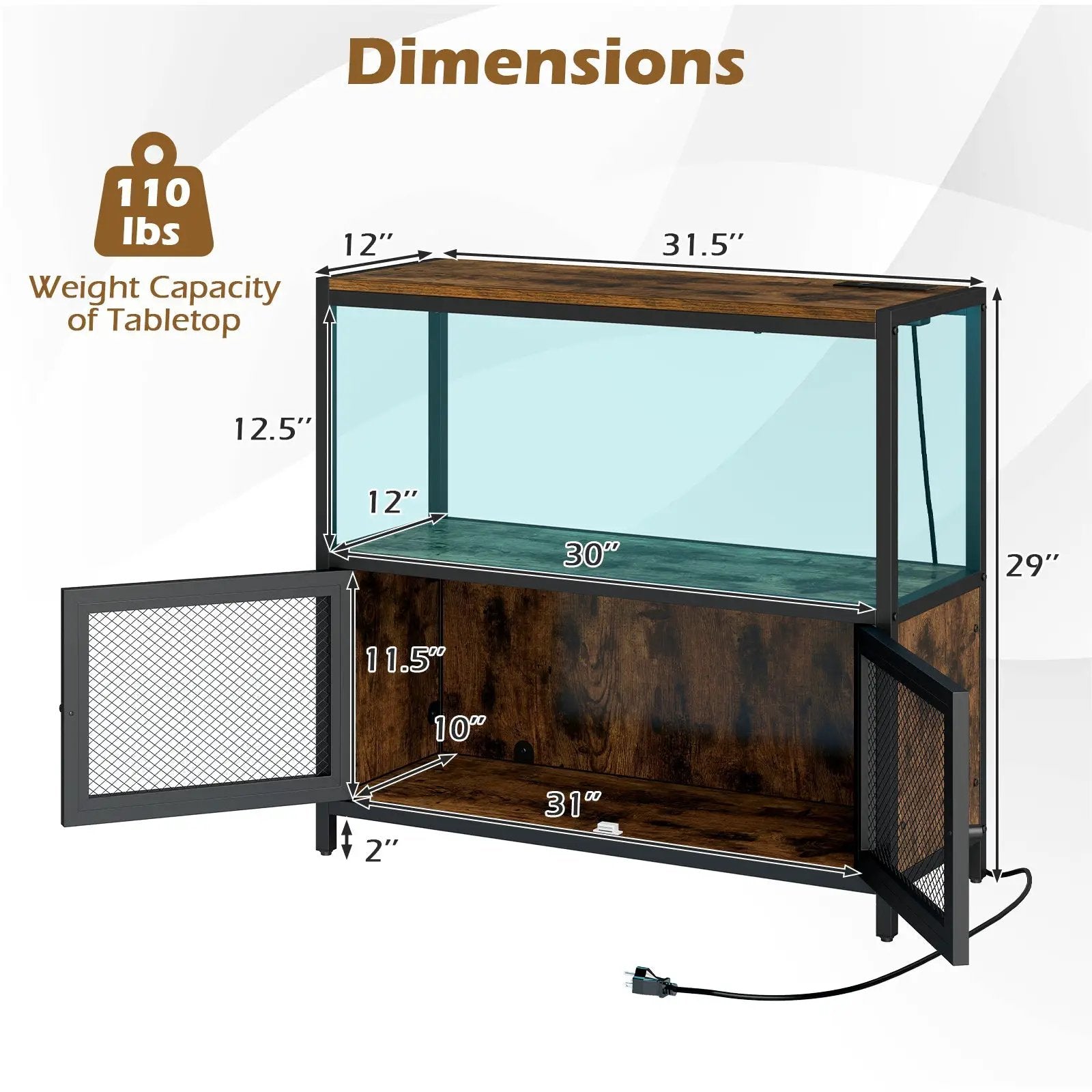 Industrial Coffee Bar Cabinet with LED Lights and Charging Station-Rustic Brown by DirectDeals