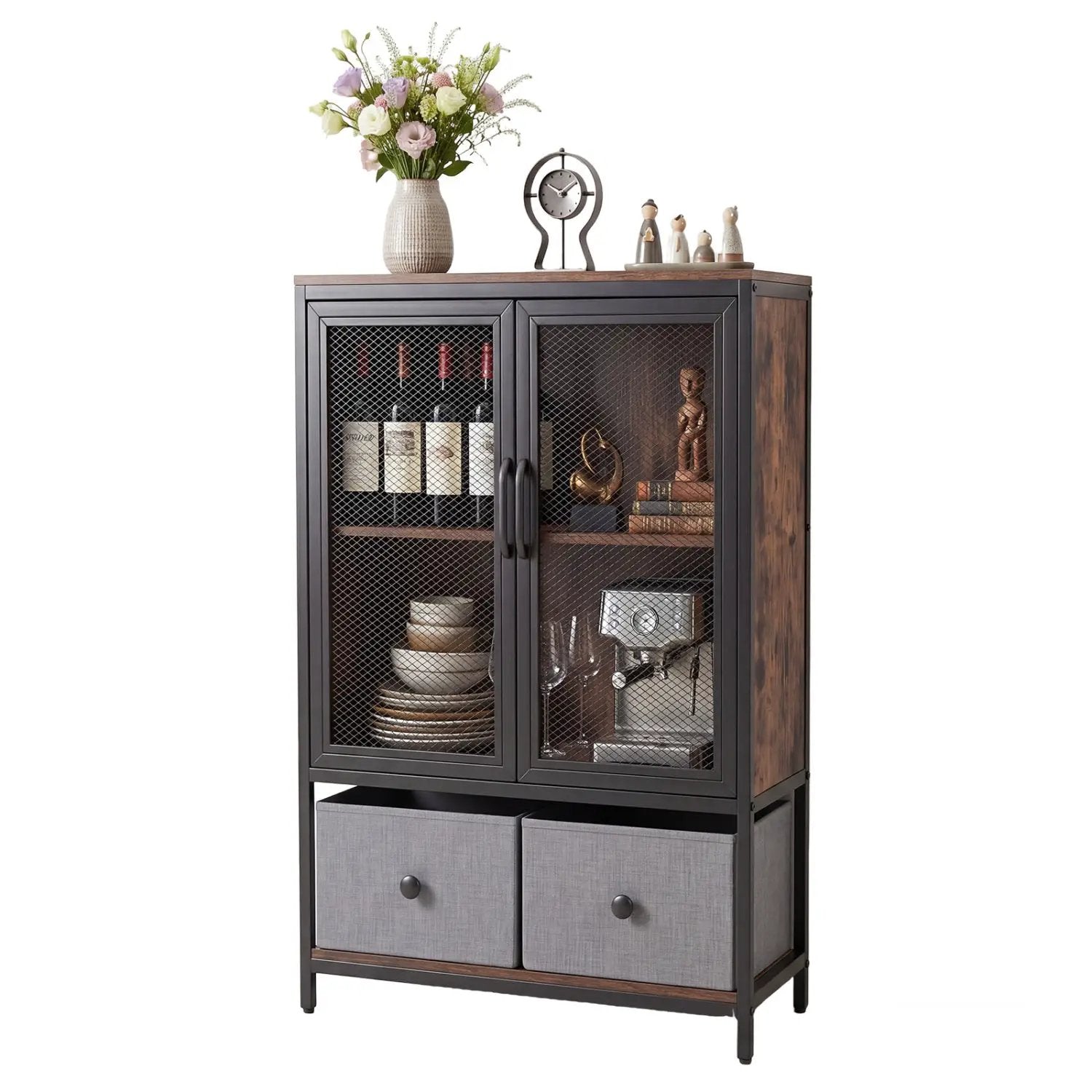 Industrial Coffee Bar Cabinet with 2-Tier Storage Compartment by DirectDeals
