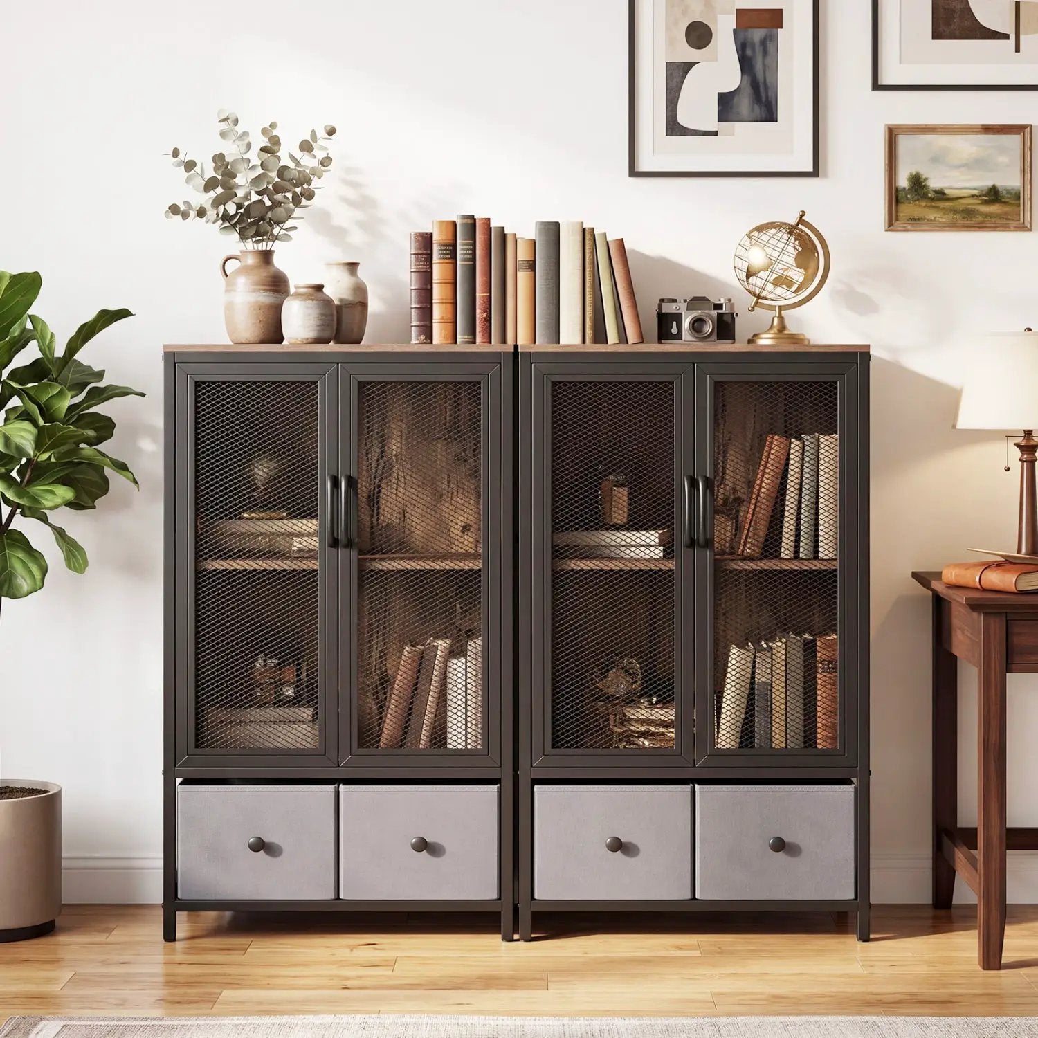 Industrial Coffee Bar Cabinet with 2-Tier Storage Compartment by DirectDeals