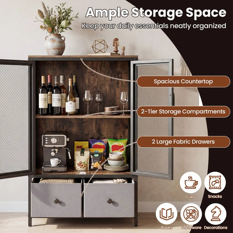 Industrial Coffee Bar Cabinet with 2-Tier Storage Compartment by DirectDeals
