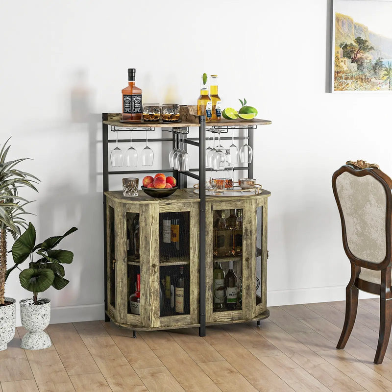 Corner Bar Cabinet with Glass Holder and Adjustable Shelf by DirectDeals