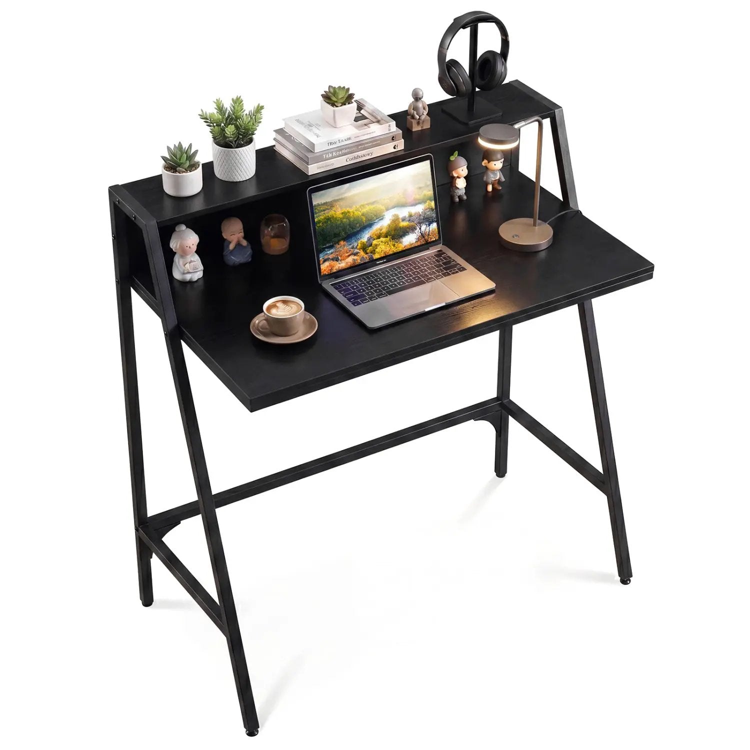 31.5" Industrial Desk with Raised Shelf Metal Frame by DirectDeals