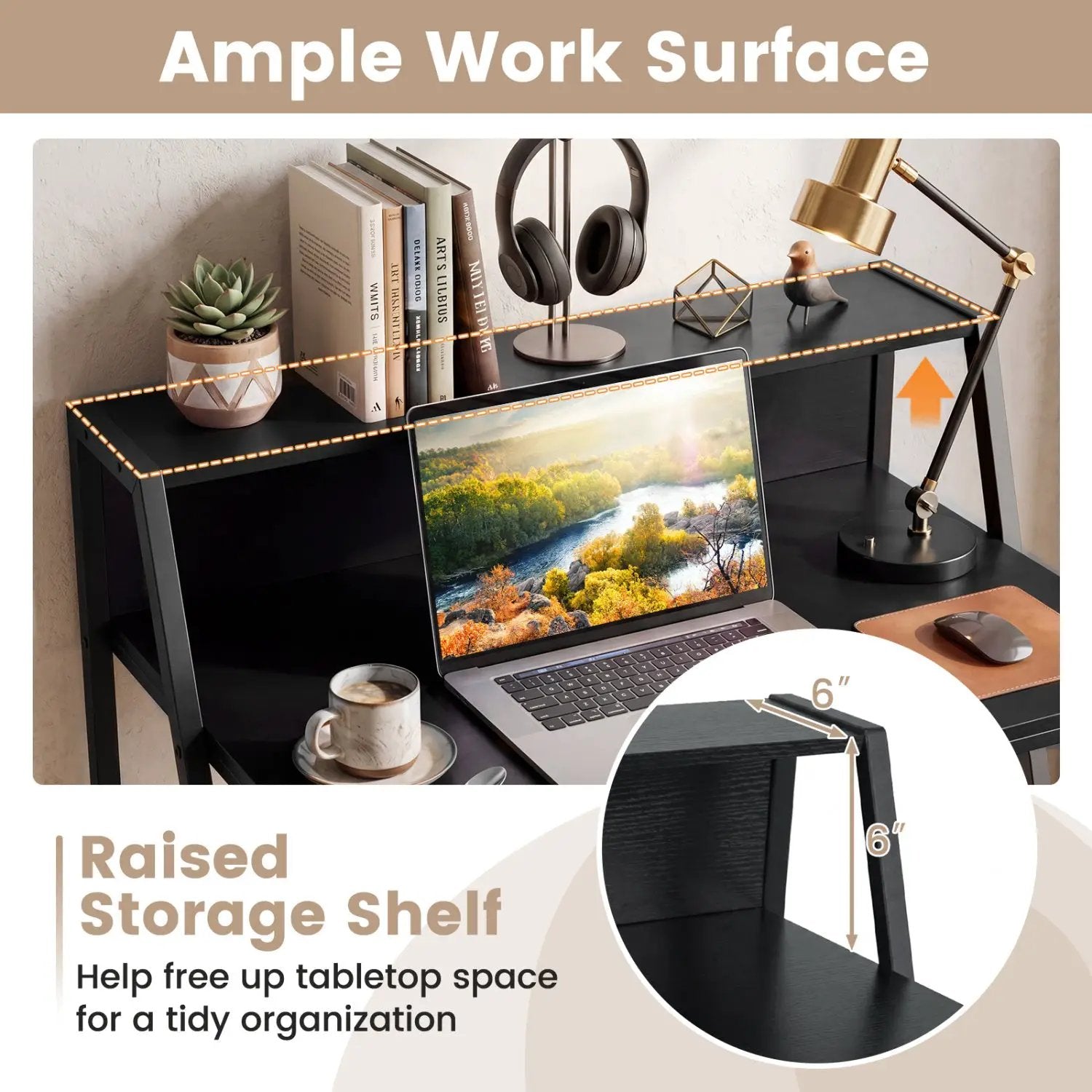 31.5" Industrial Desk with Raised Shelf Metal Frame by DirectDeals