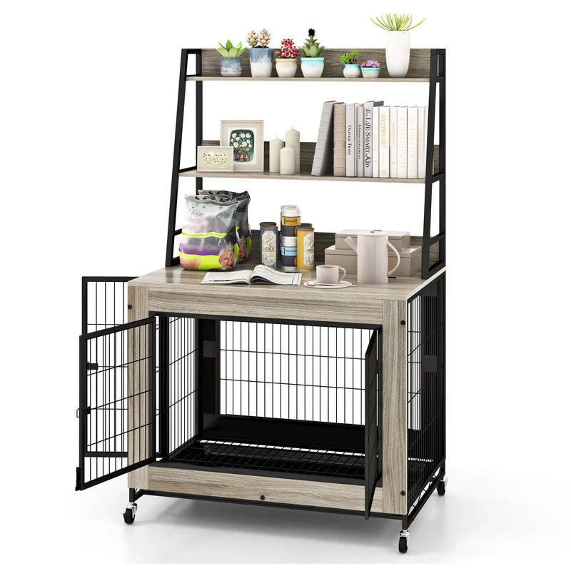 Industrial Dog Kennel Dog Crate Furniture with Storage Shelves by DirectDeals