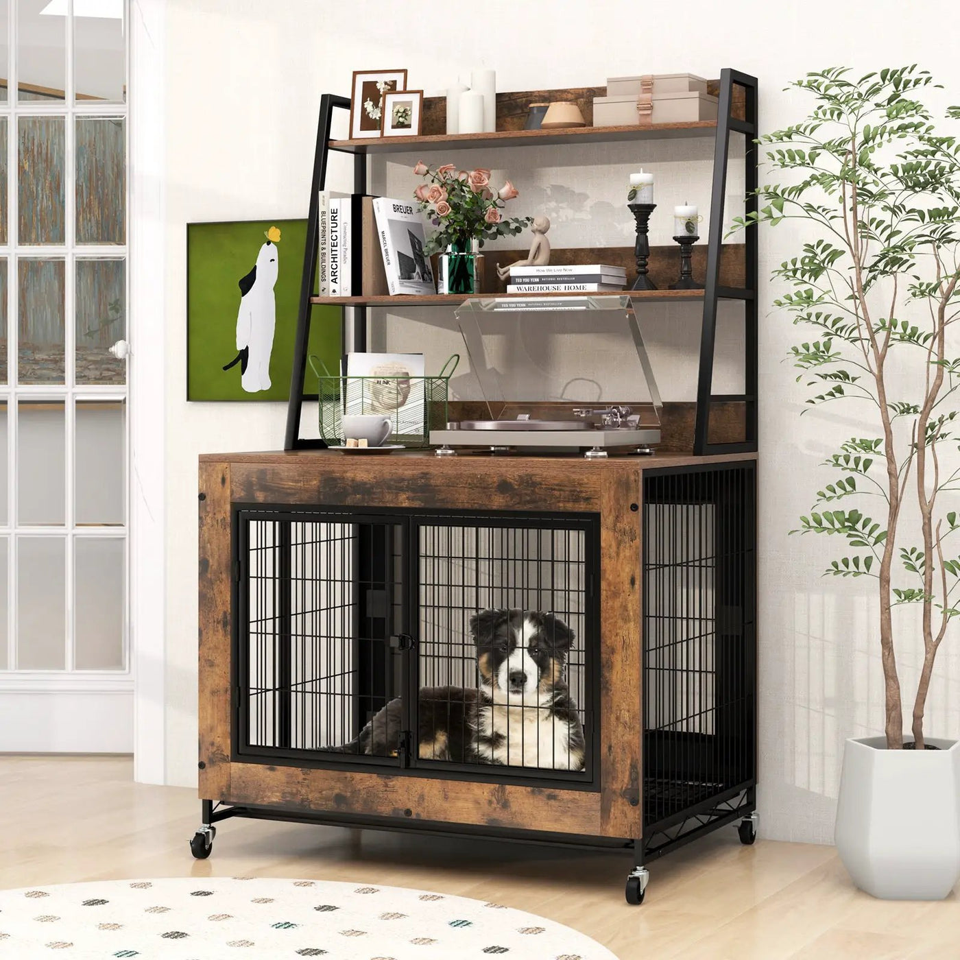 Industrial Dog Kennel Dog Crate Furniture with Storage Shelves by DirectDeals