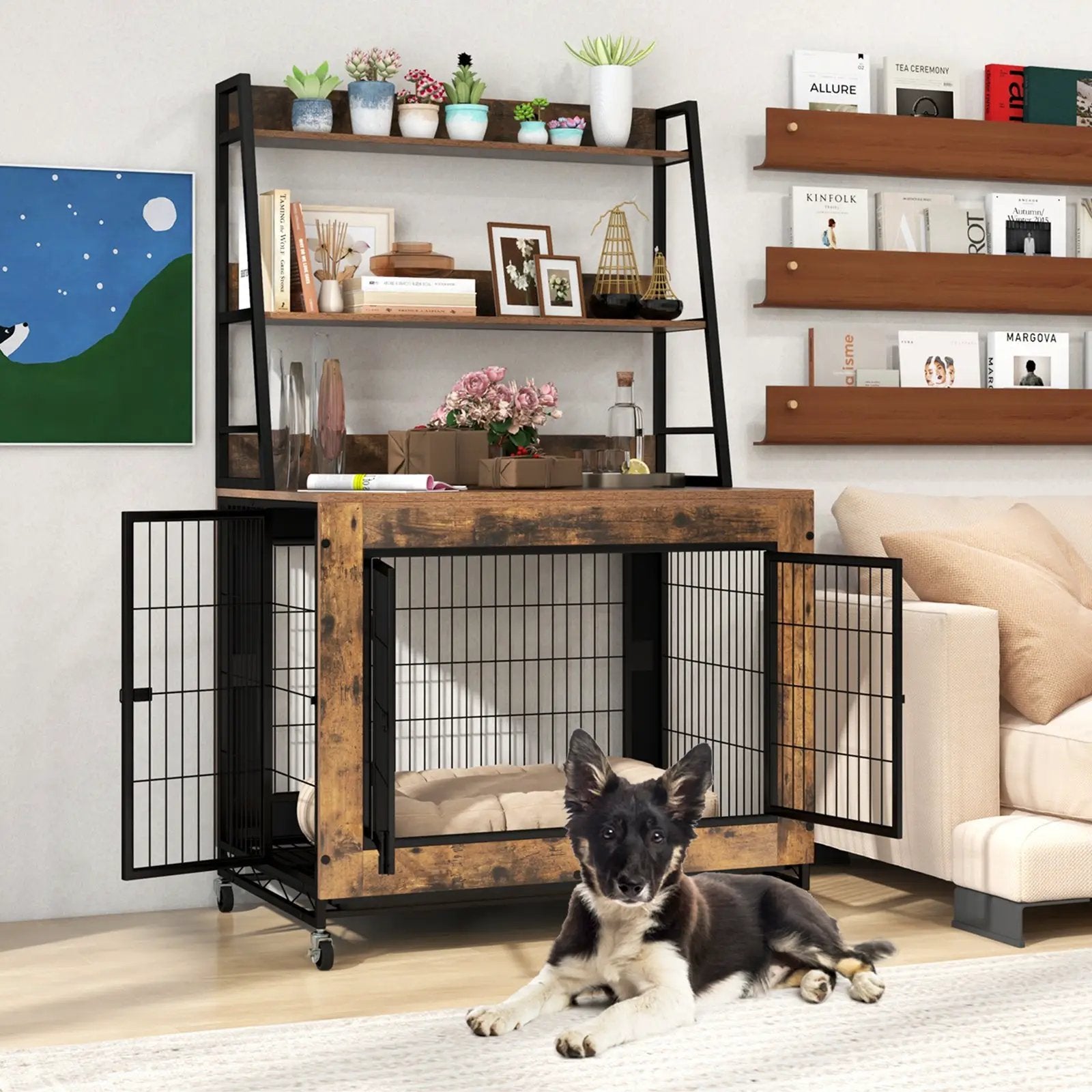 Industrial Dog Kennel Dog Crate Furniture with Storage Shelves by DirectDeals