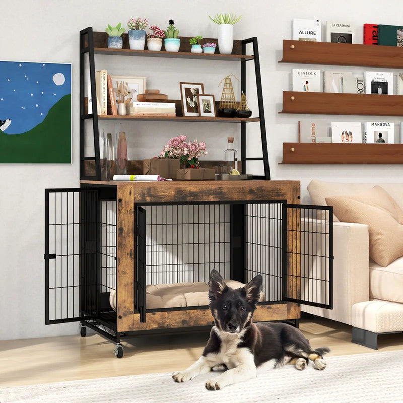 Industrial Dog Kennel Dog Crate Furniture with Storage Shelves by DirectDeals
