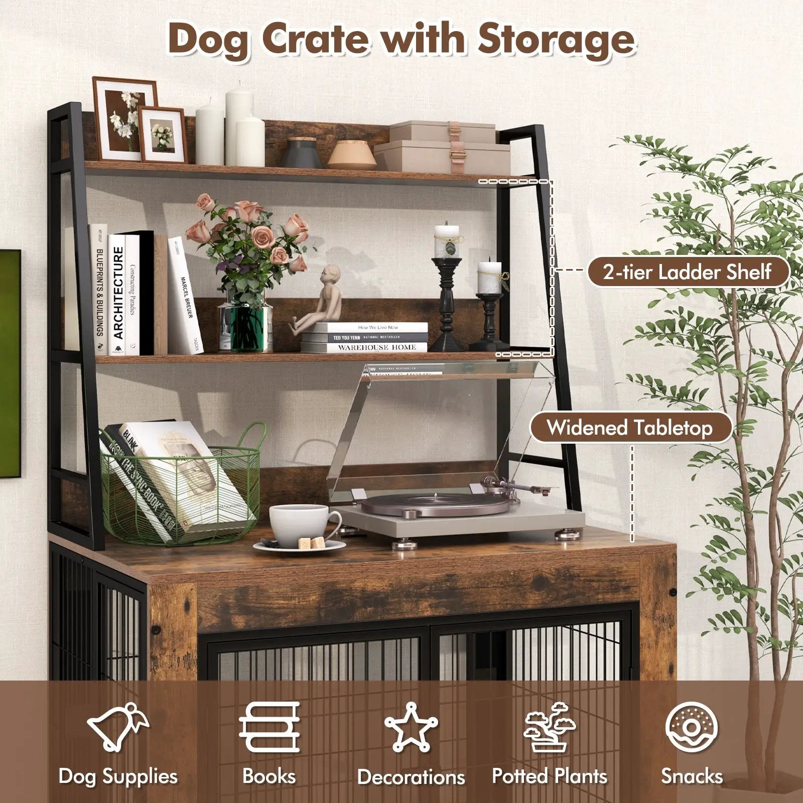 Industrial Dog Kennel Dog Crate Furniture with Storage Shelves by DirectDeals