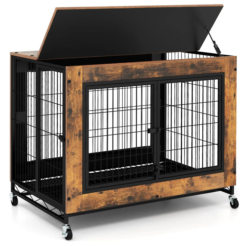 Industrial Dog Kennel with Flip-up Top 3 Lockable Doors and Removable Tray by DirectDeals