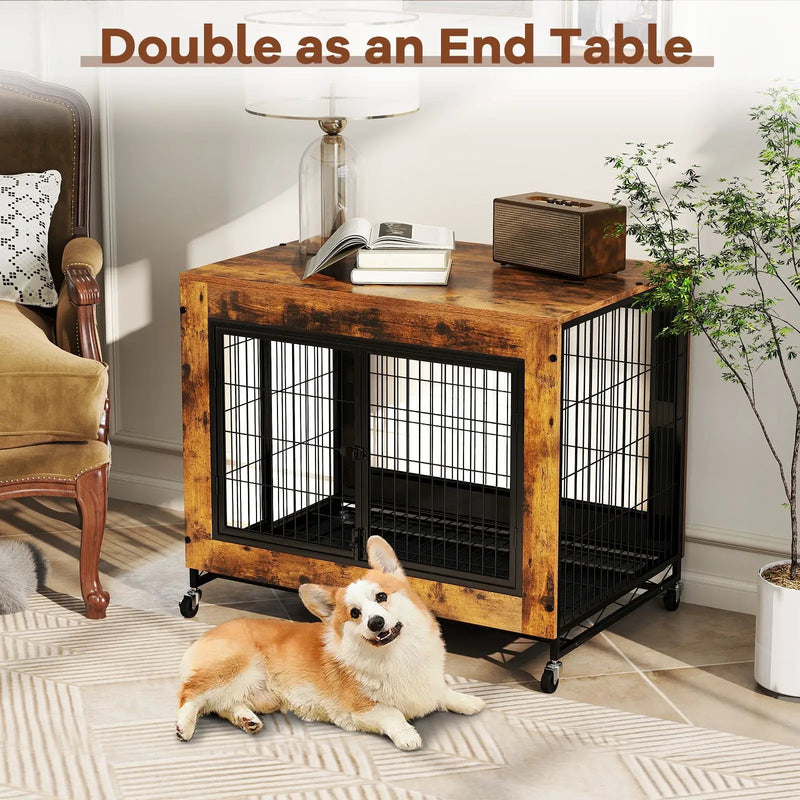 Industrial Dog Kennel with Flip-up Top 3 Lockable Doors and Removable Tray by DirectDeals