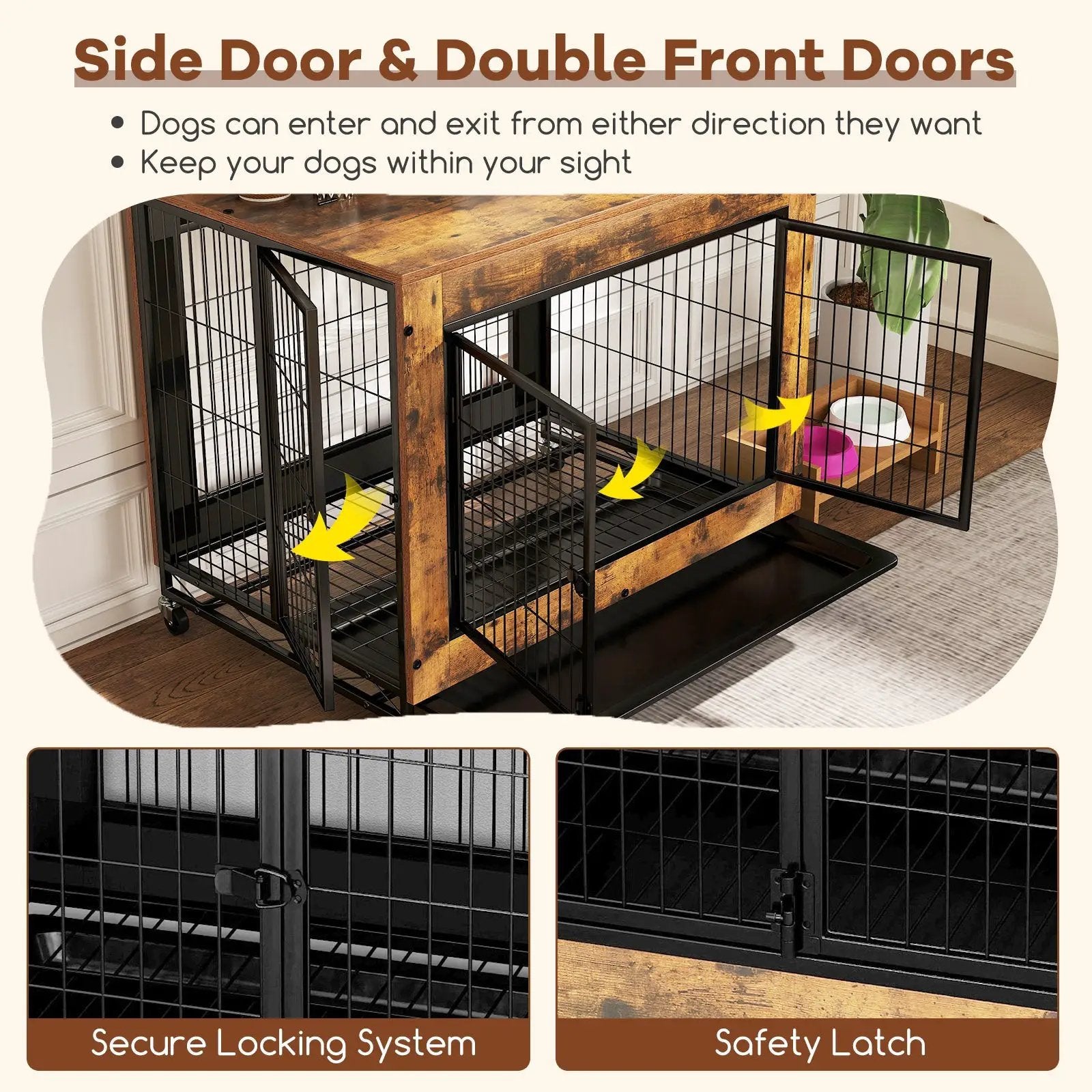 Industrial Dog Kennel with Flip-up Top 3 Lockable Doors and Removable Tray by DirectDeals