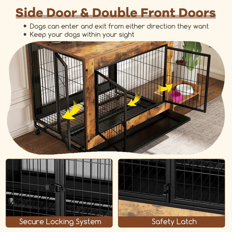 Industrial Dog Kennel with Flip-up Top 3 Lockable Doors and Removable Tray by DirectDeals
