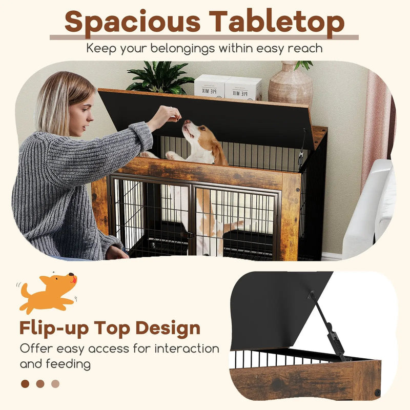 Industrial Dog Kennel with Flip-up Top 3 Lockable Doors and Removable Tray by DirectDeals